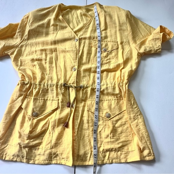 80s Yellow Oversized double pocket gold chunky button up short sleeve jacket - Picture 6 of 10